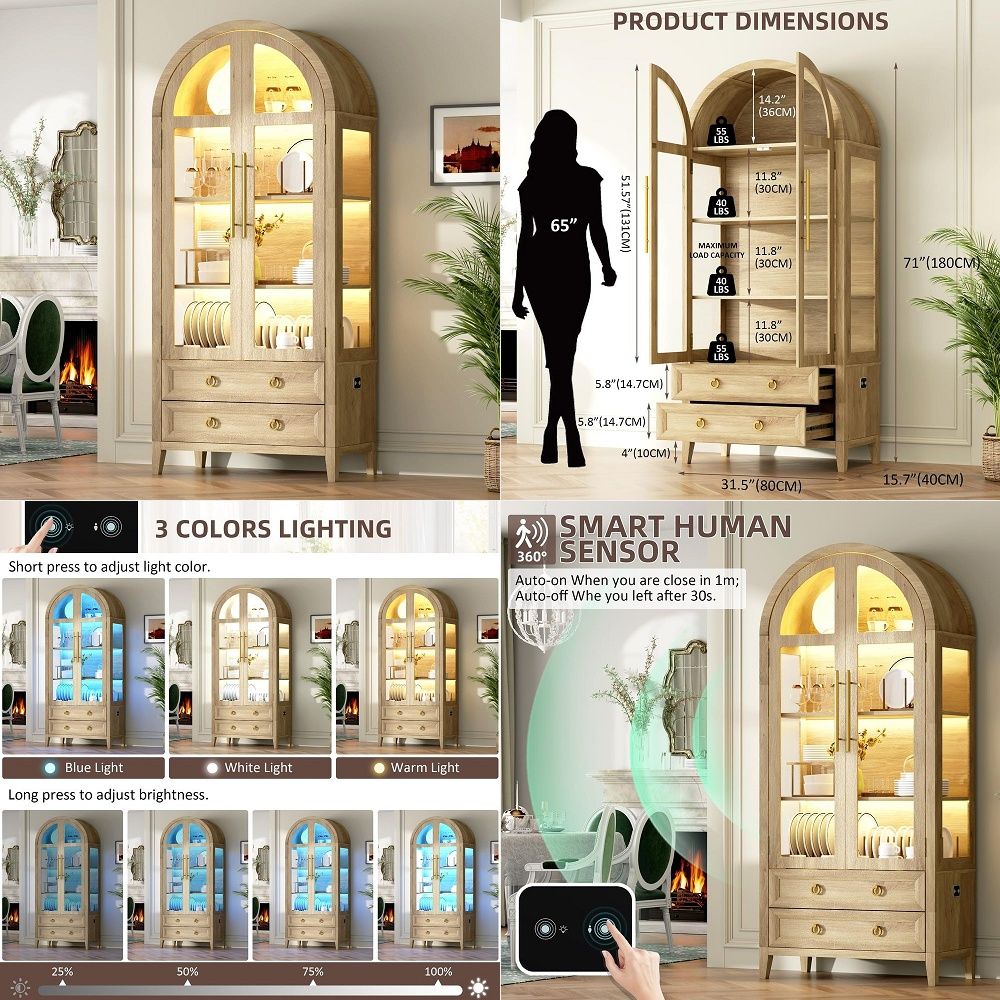 Glass Cabinet Display - 71 Lemari Pajangan Lengkung dengan Pintu