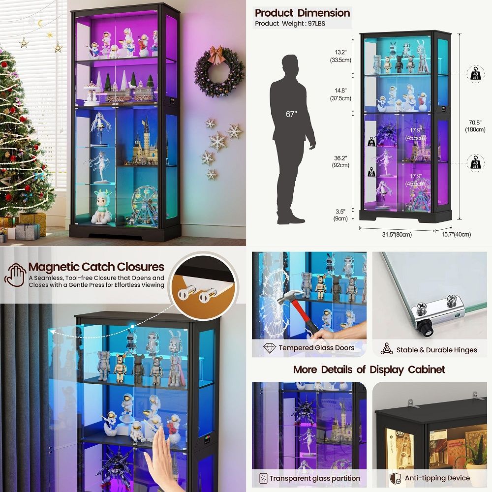 Glass Cabinet Display - Lemari pajangan sudut berlampu dengan rak