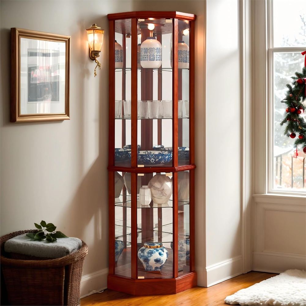 Glass Cabinet Display - Lemari Pajangan Kaca Berlampu Tinggi 70