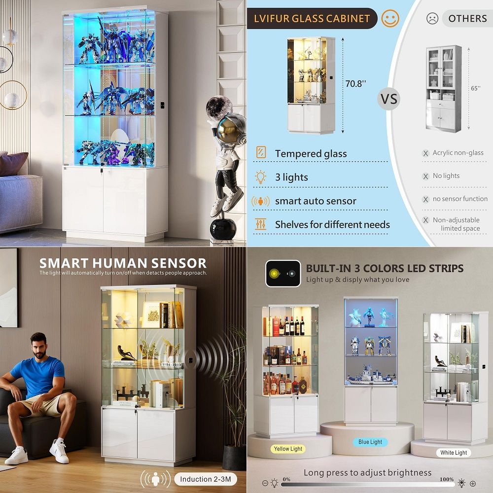 Glass Cabinet Display - Lemari Pajangan Tinggi 71 dengan Pintu