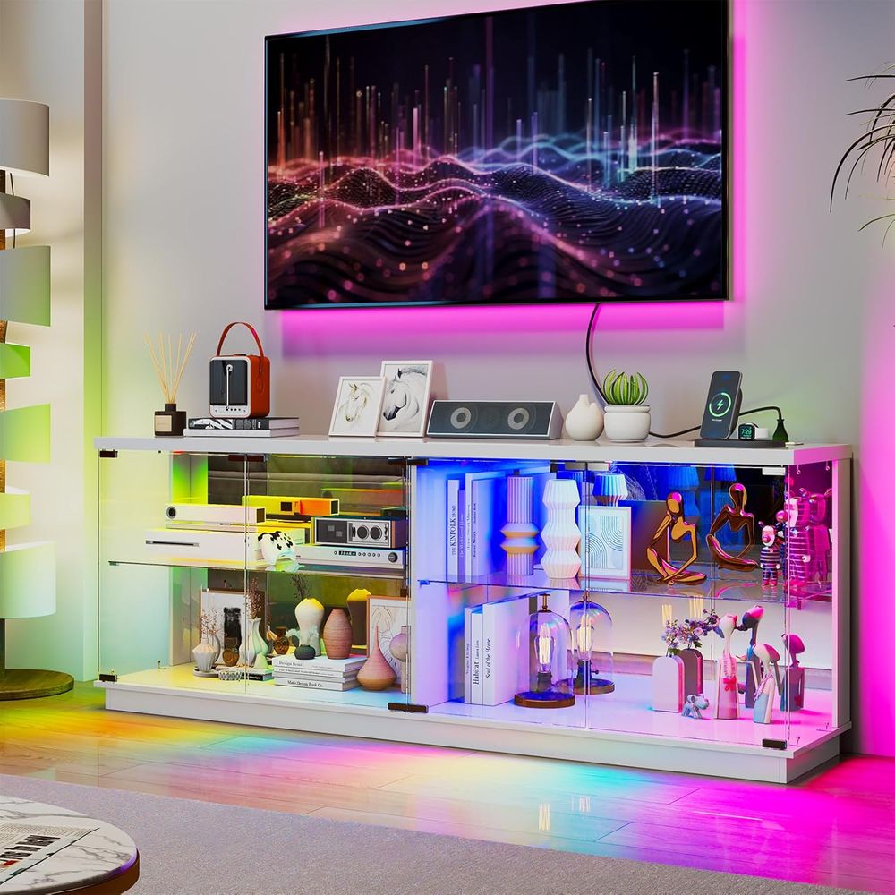 Glass Cabinet Display - Meja TV Kaca 71 inci dengan